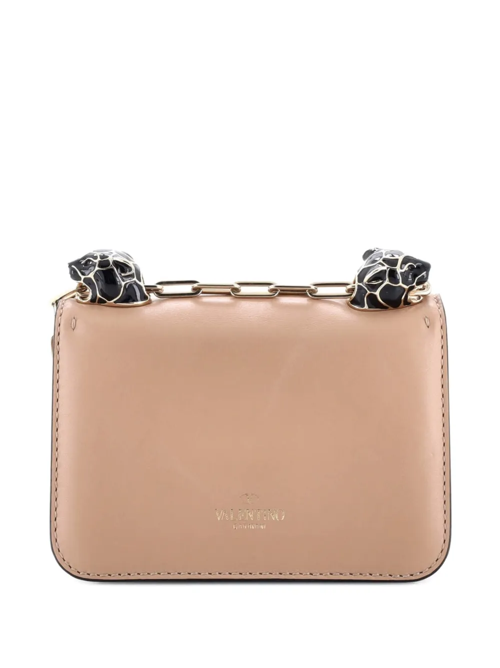 Pre-owned Valentino Garavani Panther Chain Flap Leather Small Shoulder Bag In Neutral