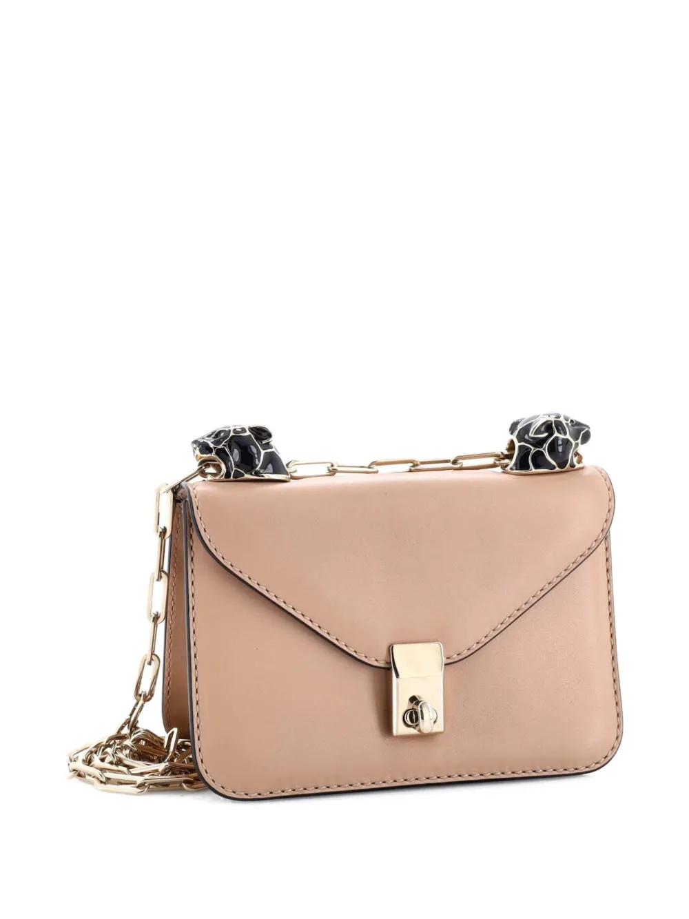 Pre-owned Valentino Garavani Panther Chain Flap Leather Small Shoulder Bag In Neutral