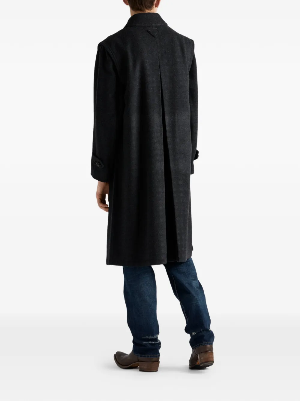 Prada Button Tab Wool Coat In Black