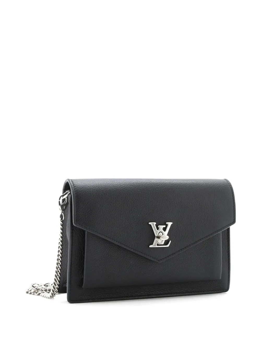 Pre-owned Louis Vuitton Mylockme Chain Pochette Leather Clutch Bag In Black
