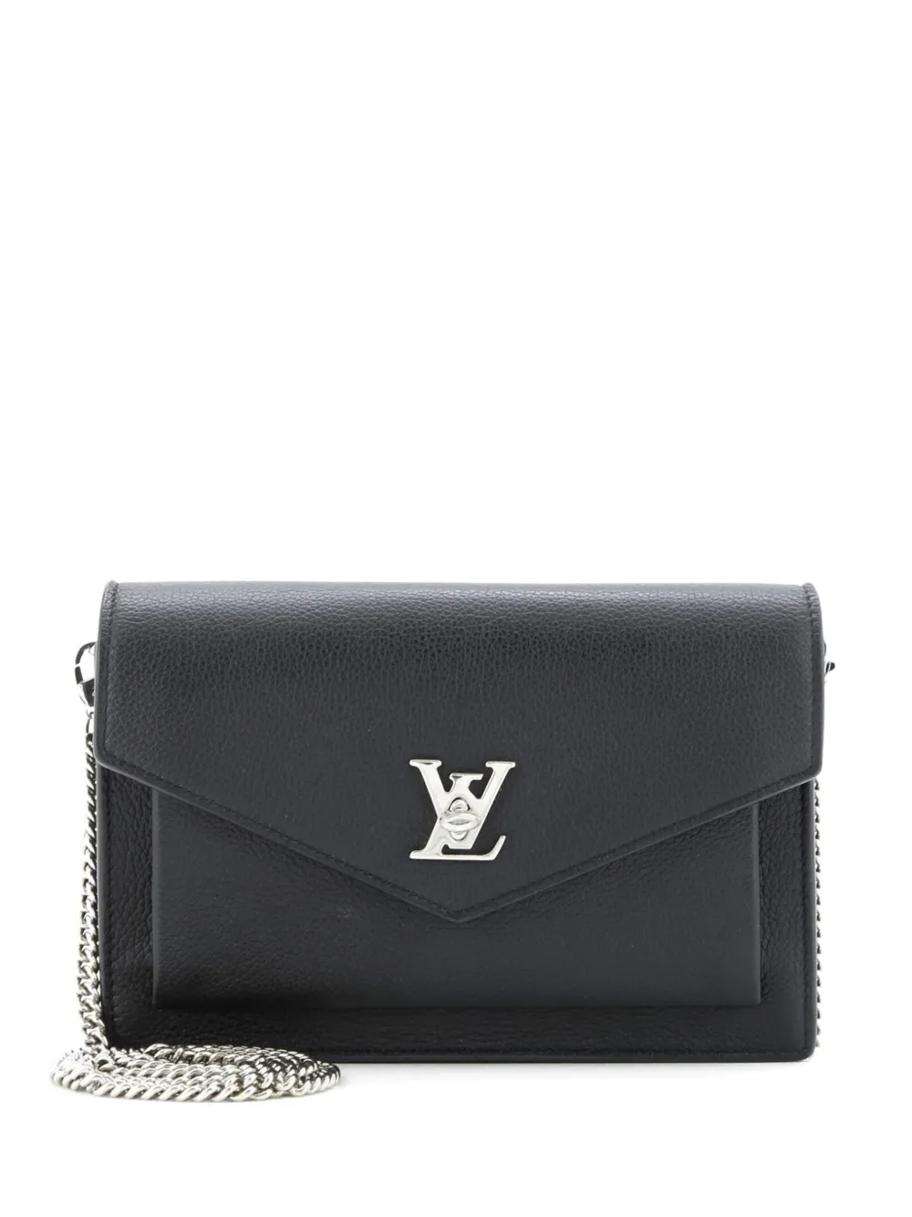 Pre-owned Louis Vuitton Mylockme Chain Pochette Leather Clutch Bag In Black