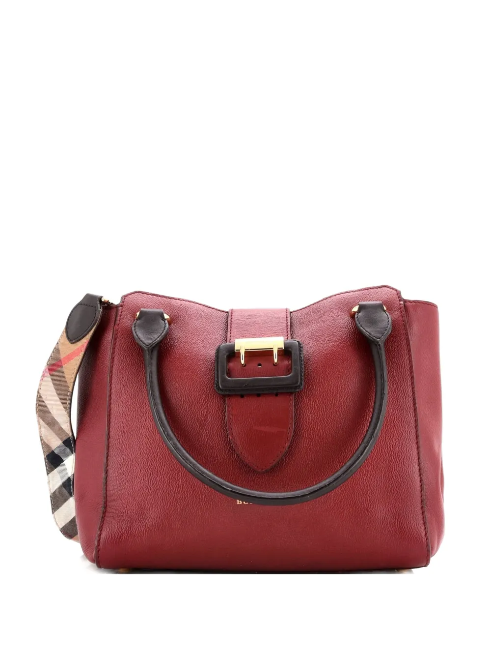 Click to view more detailed imagery on our partner's website Pre-owned Burberry Buckle Leather Medium Tote Bag In Red