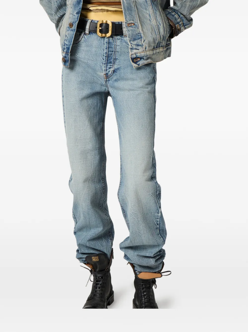 Miu Miu Logo-embroidered Jeans In Blue