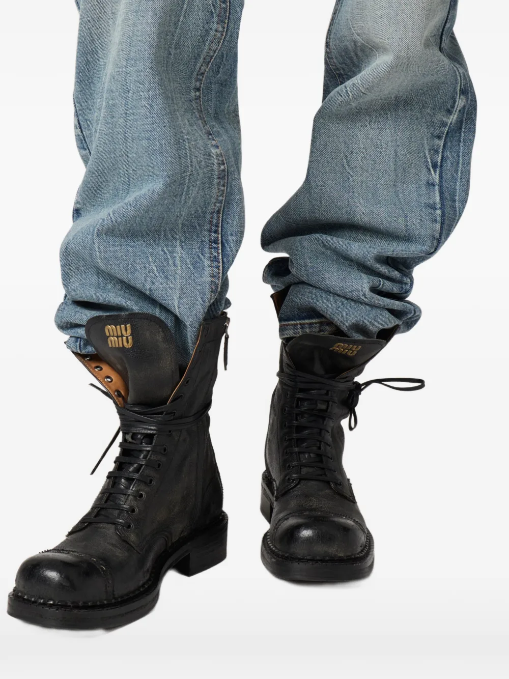 Miu Miu Logo-embroidered Jeans In Blue