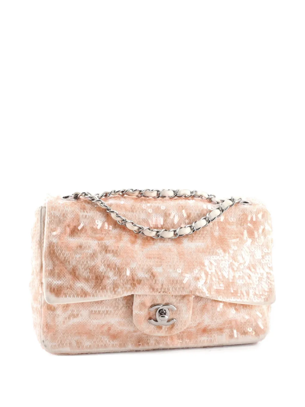 Pre-owned Chanel Classic Single Flap Bag Sequins Small Shoulder Bag In Neutral