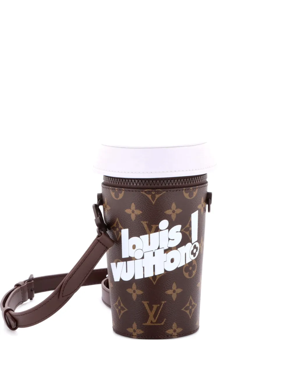 Pre-owned Louis Vuitton Coffee Cup Convertible Pouch Everyday Signature Vintage Monogram Canvas Crossbody Bag In Brown
