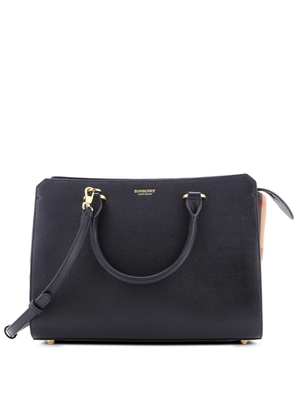 Burberry Pre-Owned Banwell Leather and House Check Canvas Small tote bag - Nero