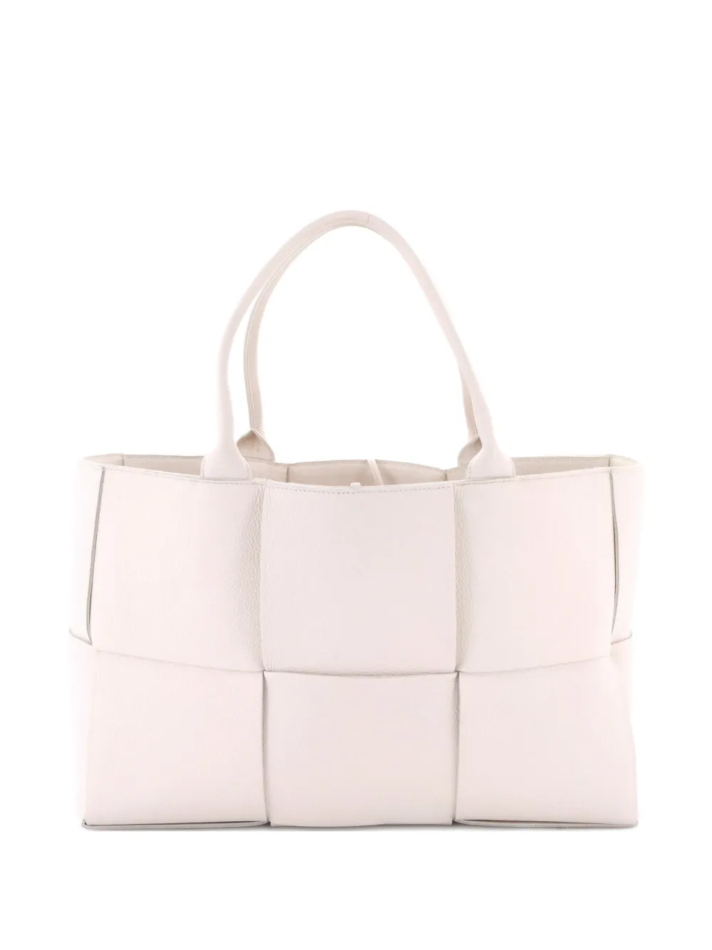 Pre-owned Bottega Veneta Arco Maxi Intrecciato Leather Medium Tote Bag In White