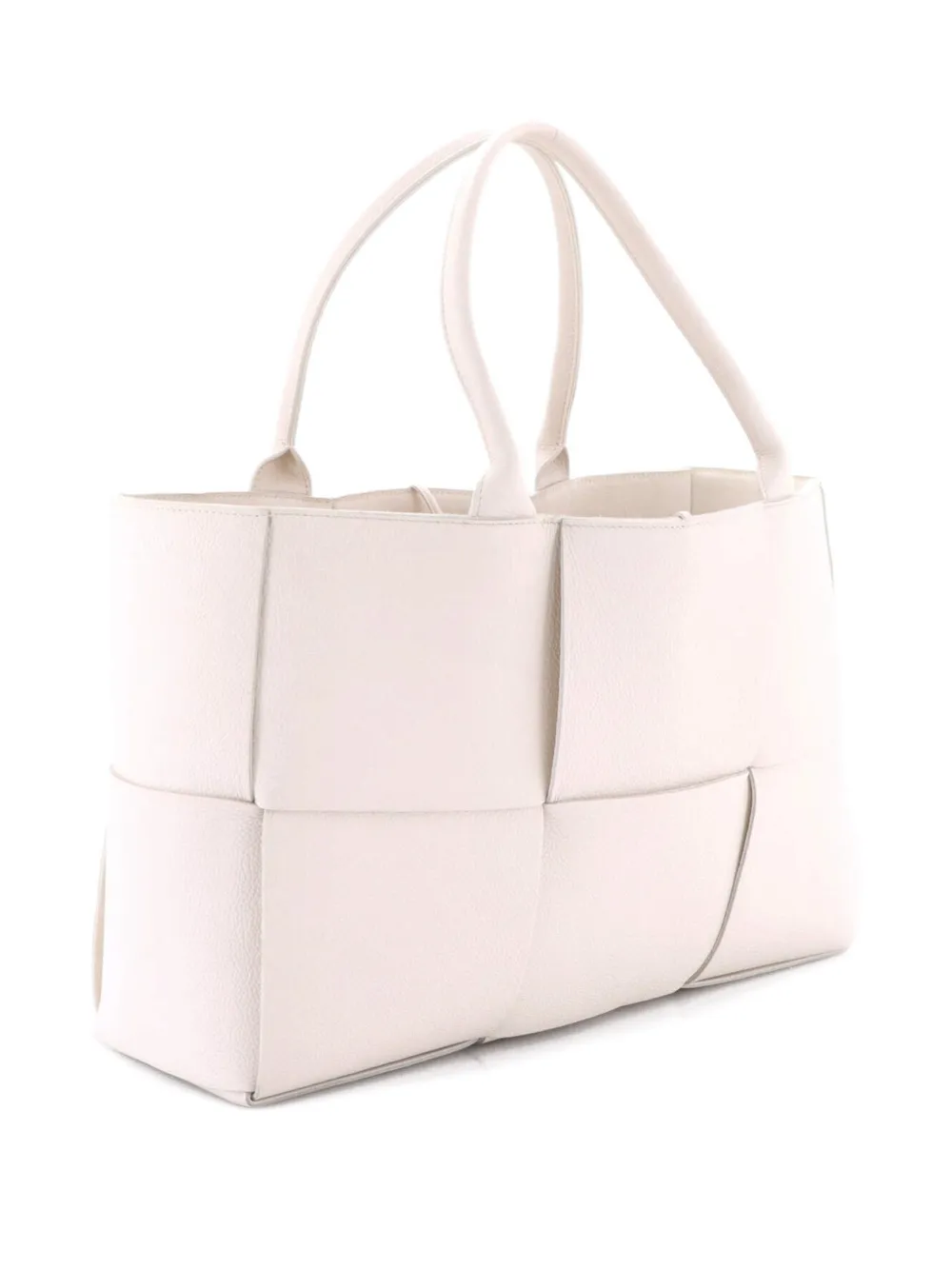 Pre-owned Bottega Veneta Arco Maxi Intrecciato Leather Medium Tote Bag In White