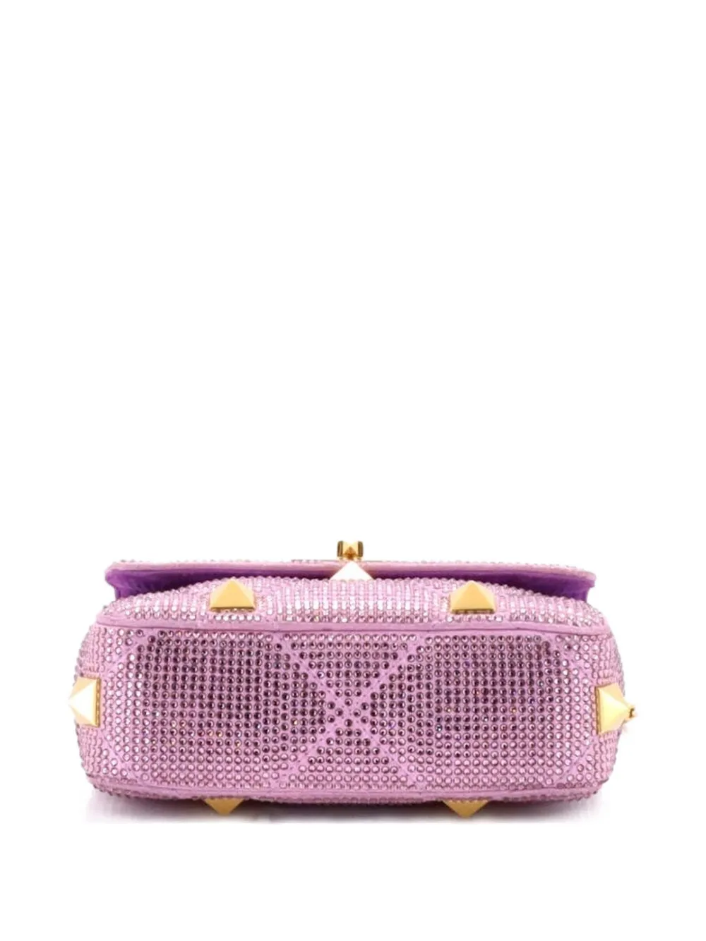 Pre-owned Valentino Garavani Roman Stud Flap Bag Embellished Suede Small Shoulder Bag In Purple