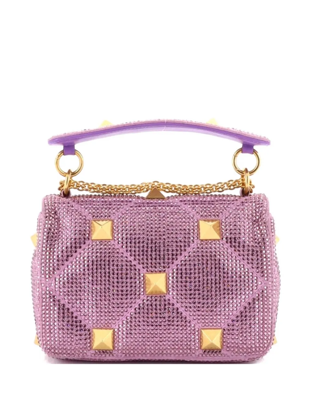 Pre-owned Valentino Garavani Roman Stud Flap Bag Embellished Suede Small Shoulder Bag In Purple