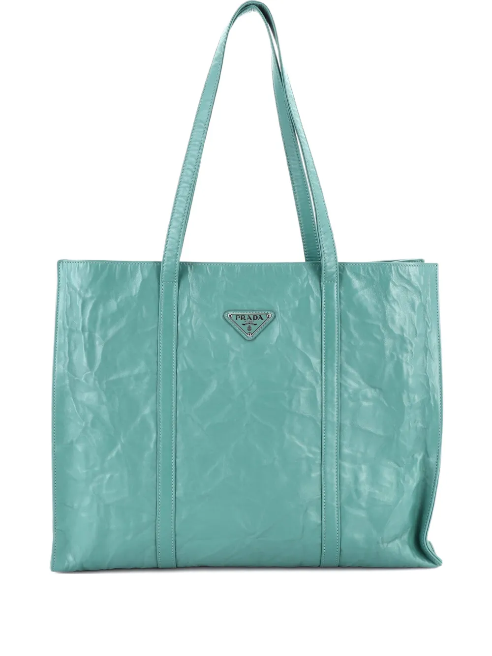 Pre-owned Prada Shopper Nappa Antique Large Tote Bag In Green
