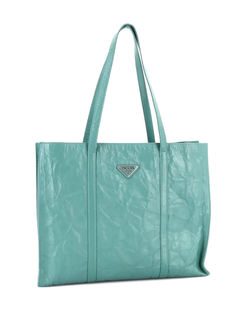 Pre-owned Prada Shopper Nappa Antique Large Tote Bag In Green