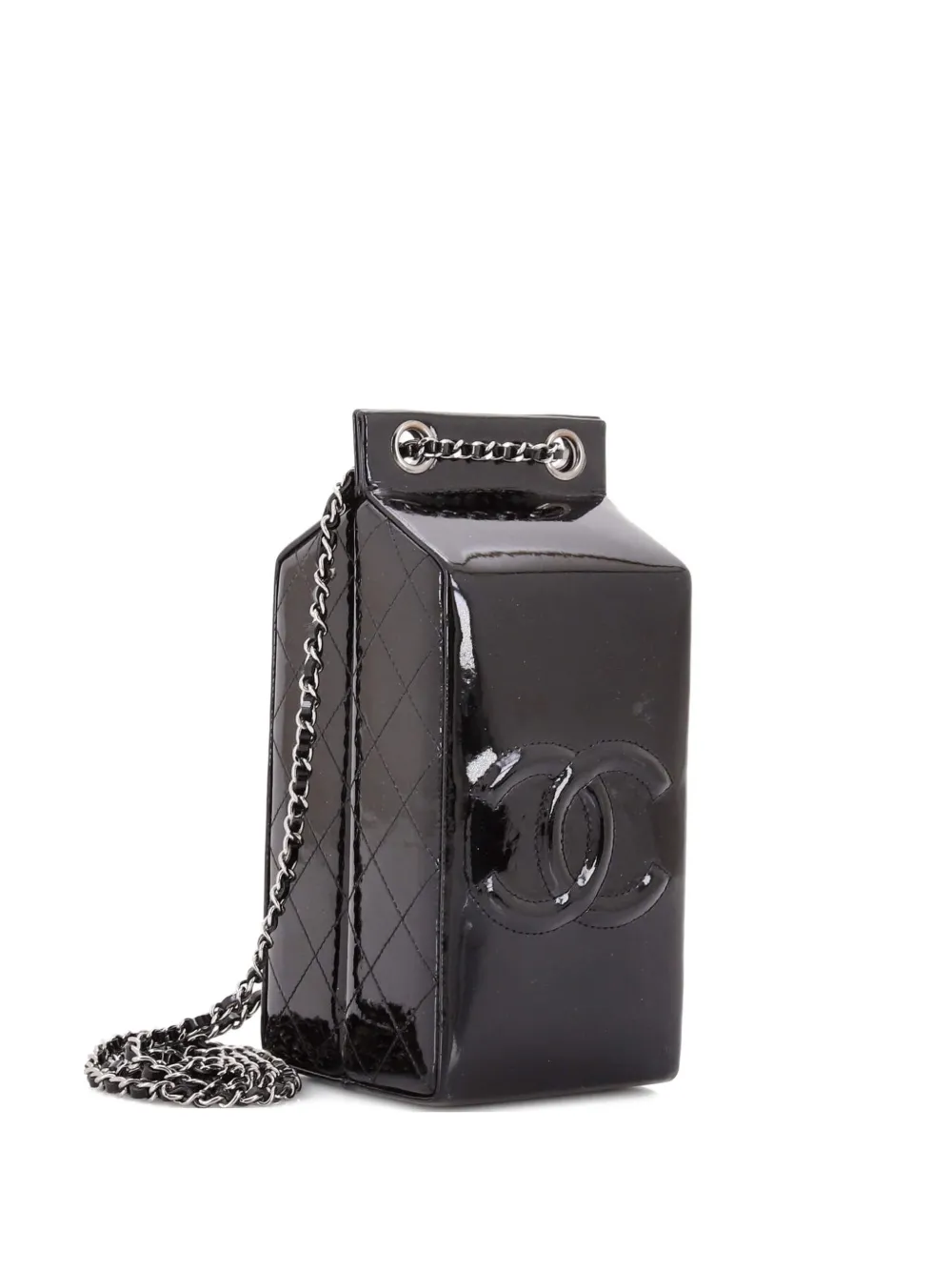 Pre-owned Chanel Lait De Coco Milk Carton Minaudiere Patent Clutch Bag In Black