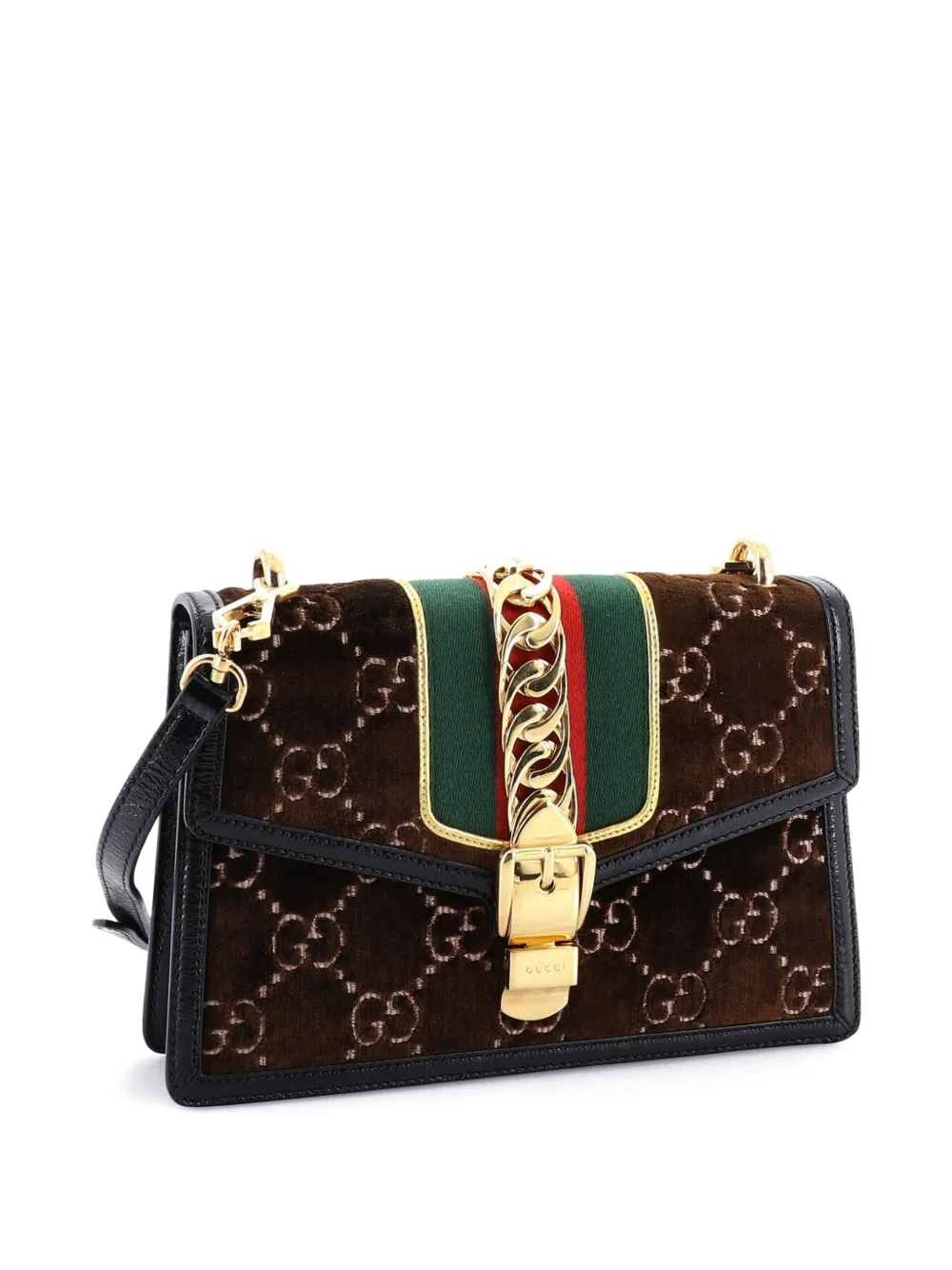 Pre-owned Gucci Sylvie Shoulder Bag Gg Velvet Small Crossbody Bag In Brown
