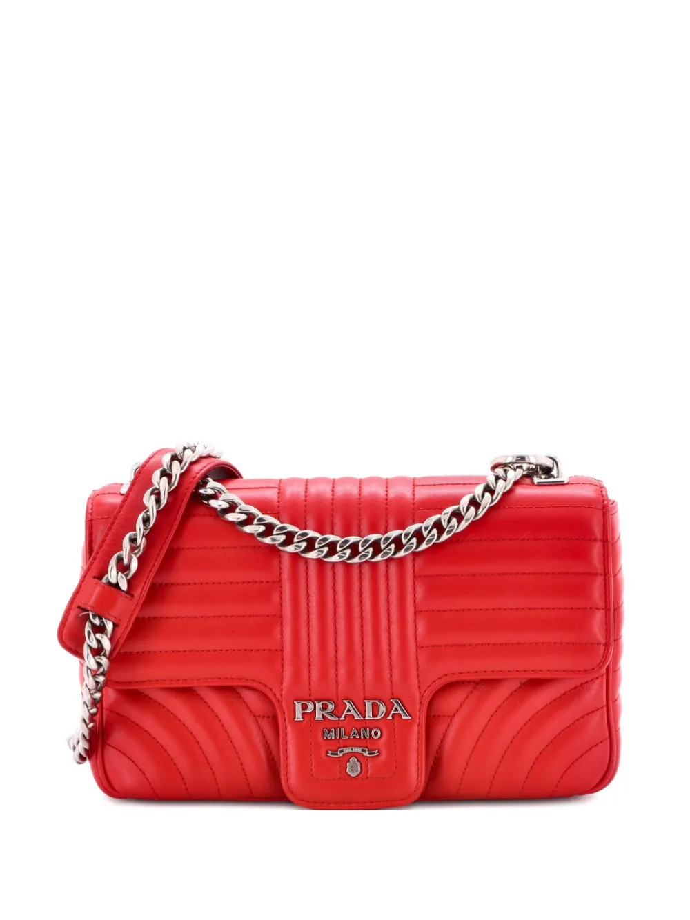 Pre-owned Prada Chain Flap Shoulder Bag Diagramme Quilted Leather Medium Crossbody Bag In Red