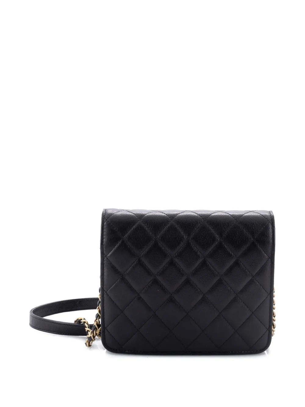 CHANEL Pre-owned Square Wallet On Chain Quilted Letter Embossed Calfskin Shoulder Bag In Black