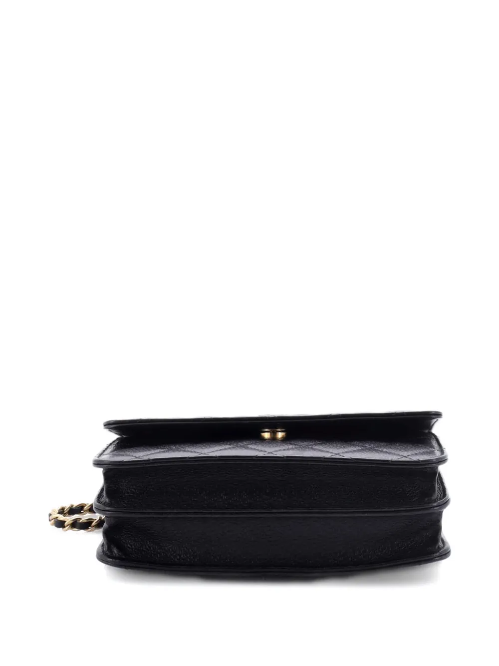 CHANEL Pre-owned Square Wallet On Chain Quilted Letter Embossed Calfskin Shoulder Bag In Black