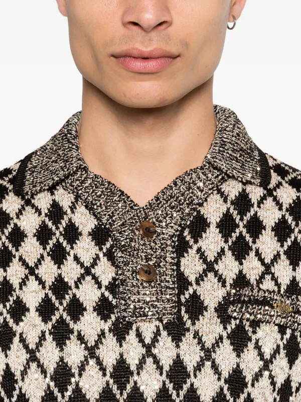 AMIRI アーガイル ショートスリーブ ポロシャツ | ブラック | FARFETCH JP