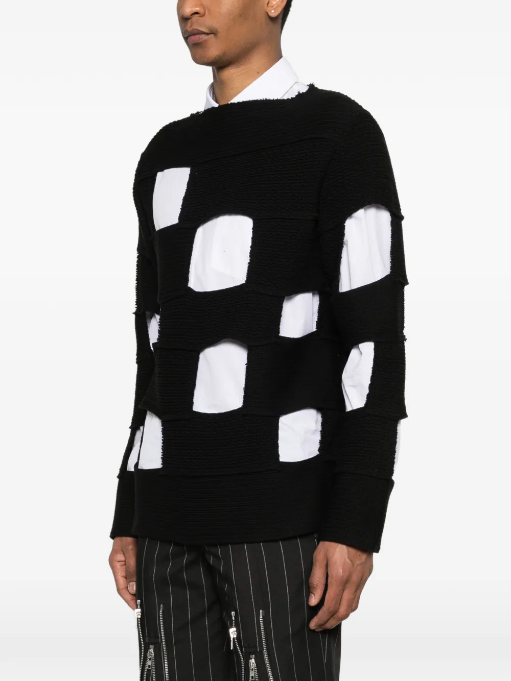 Comme des Garçons Homme Plus Gebreide trui met ronde hals en vlakken Zwart