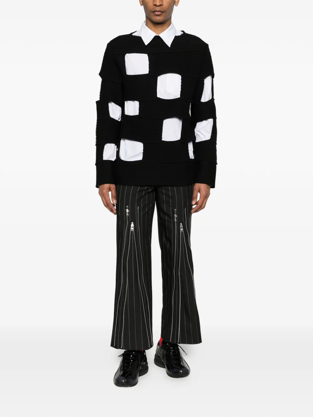 Comme des Garçons Homme Plus Gebreide trui met ronde hals en vlakken Zwart