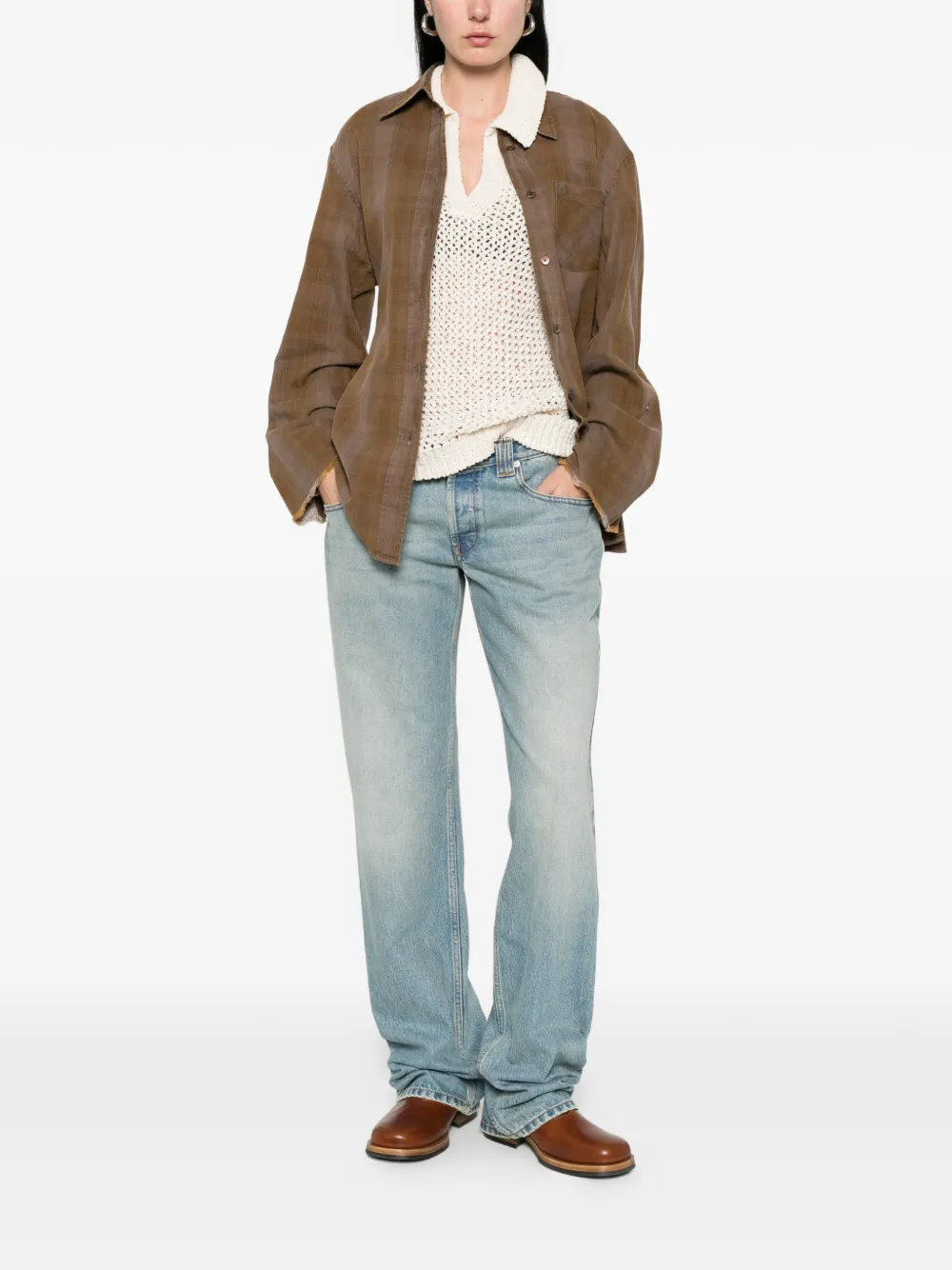 Aries Tyrone gerafelde low-waist jeans Blauw