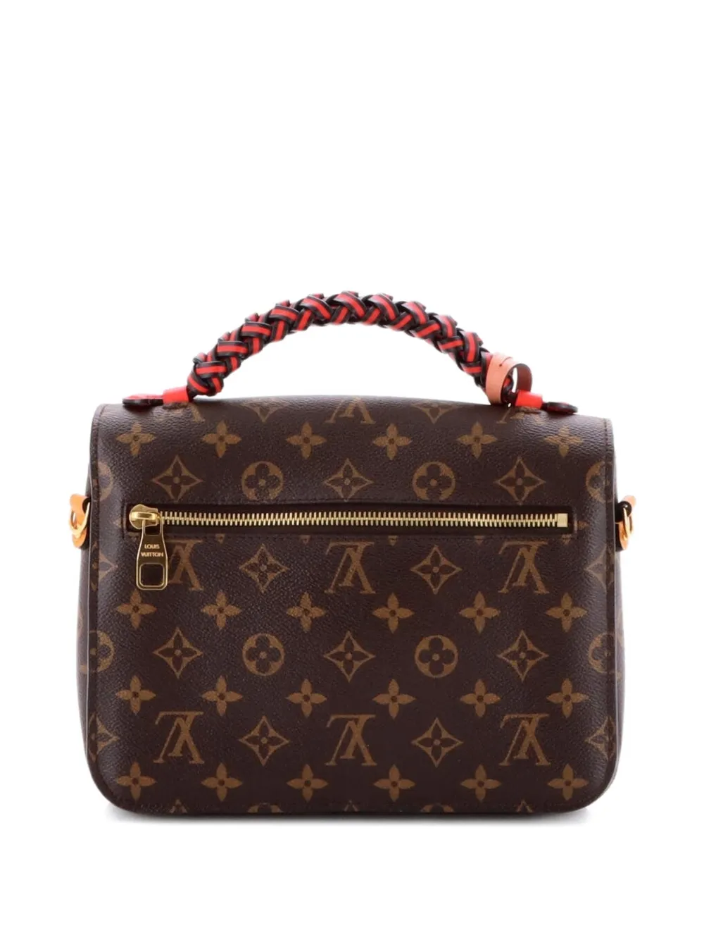 Pre-owned Louis Vuitton Braided Handle Pochette Metis Monogram Canvas With Leather Satchel In Brown