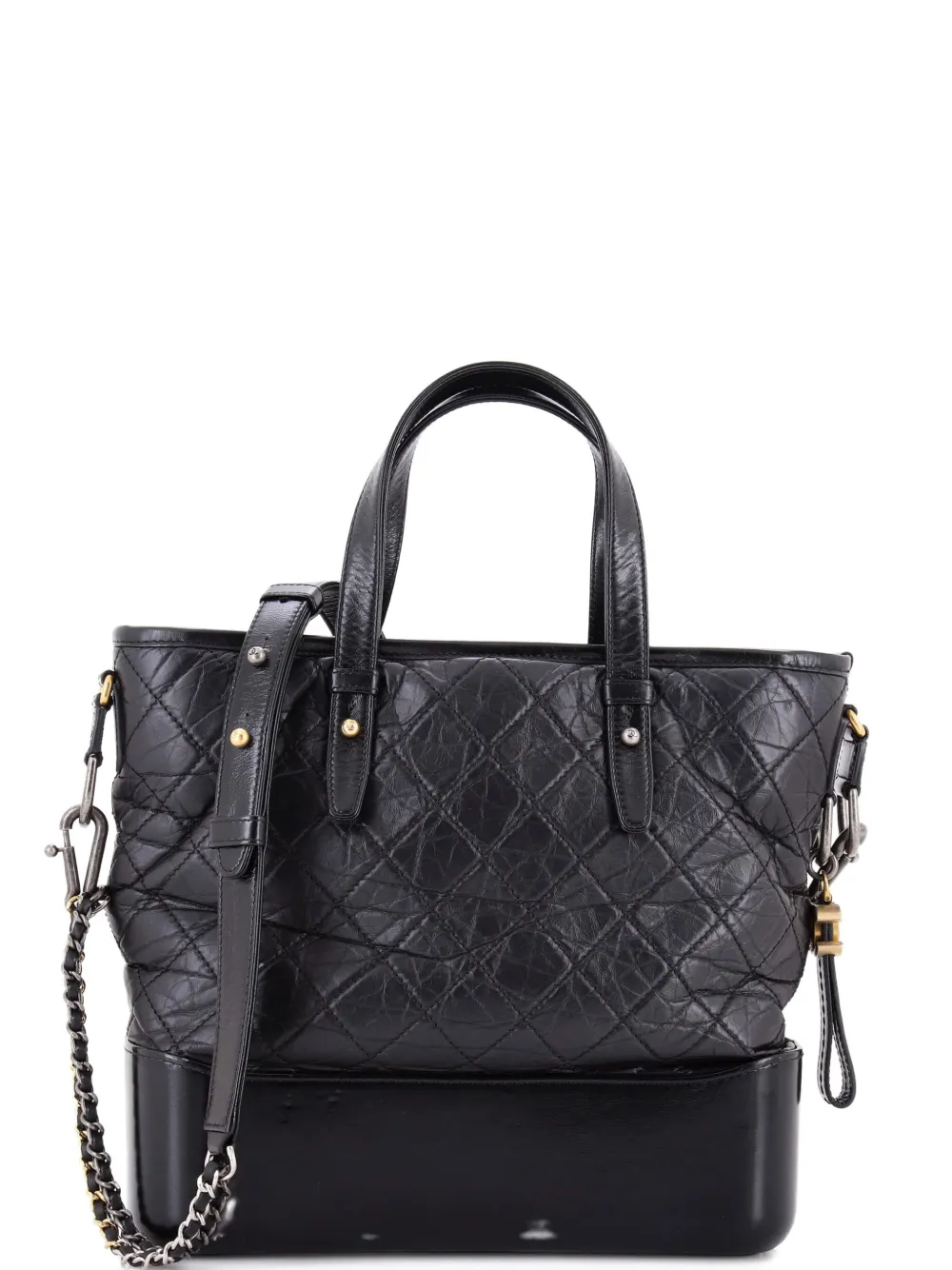 Pre-owned Chanel Gabrielle Shopping Quilted Calfskin Medium Tote Bag In Black