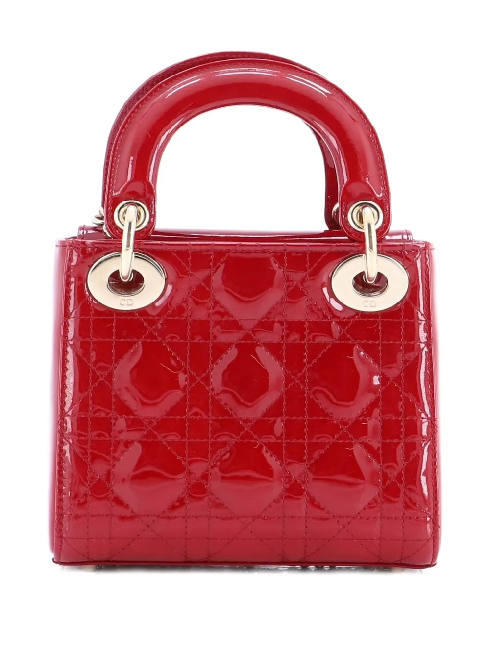 Pre-owned Dior Lady  Chain Bag Cannage Quilt Patent Mini Satchel In Red