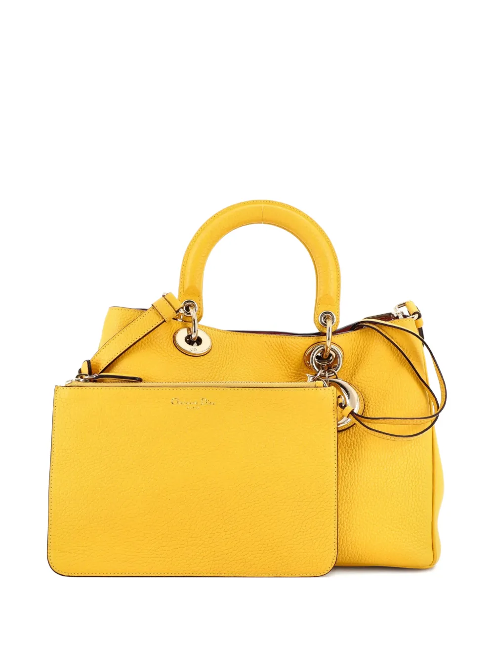 DIOR Pre-owned Issimo Pebbled Leather Medium Tote Bag In Yellow