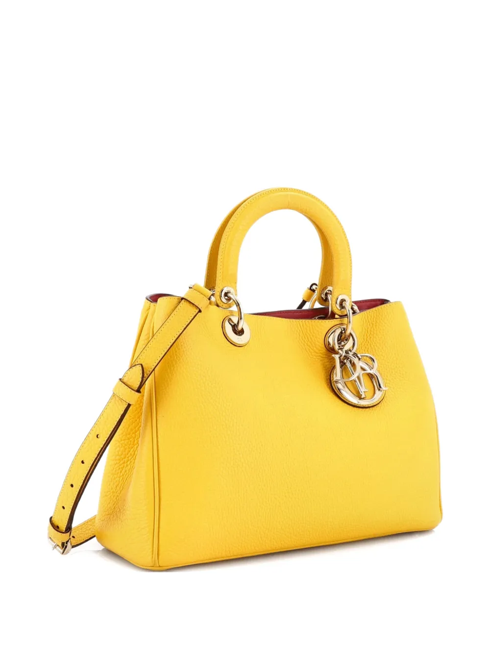 DIOR Pre-owned Issimo Pebbled Leather Medium Tote Bag In Yellow