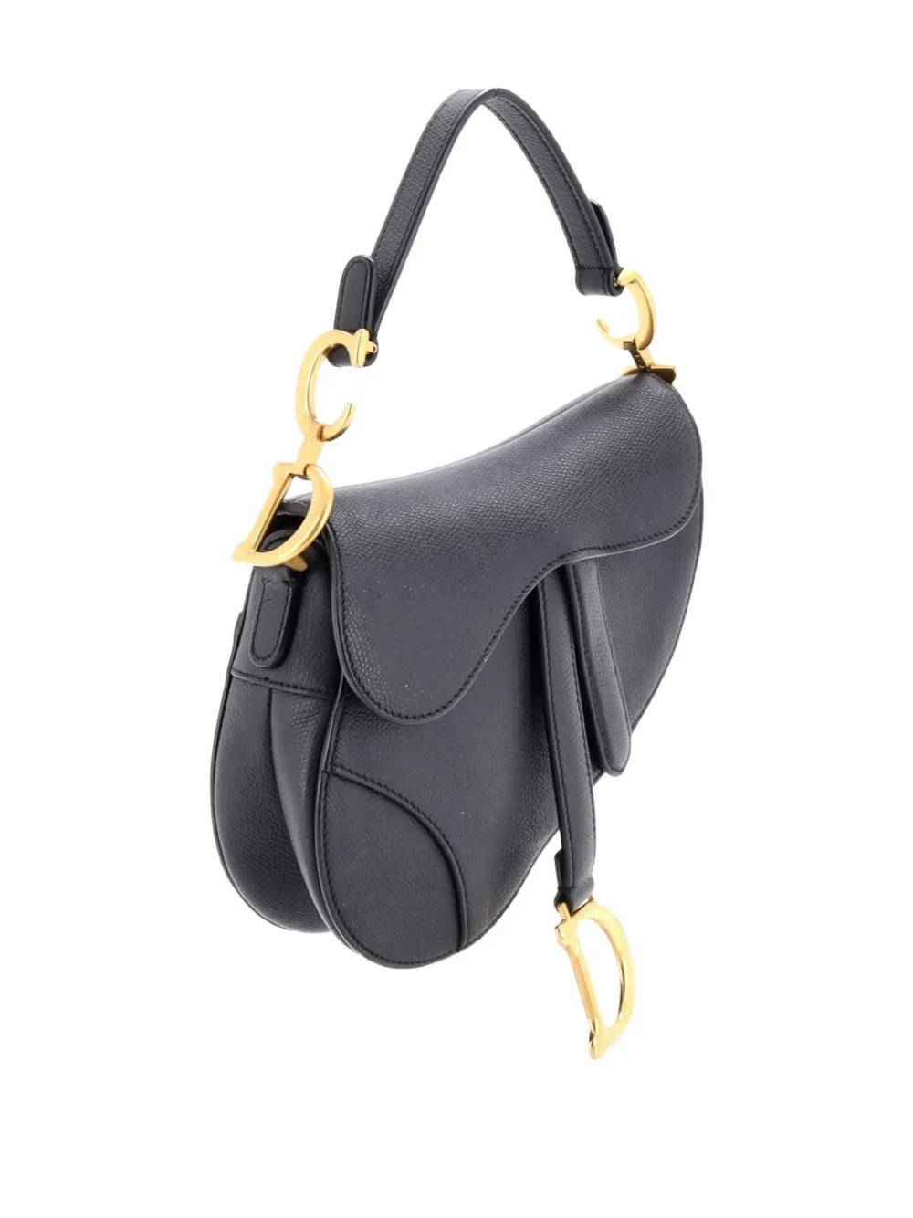 DIOR Pre-owned Saddle Handbag Leather Mini Shoulder Bag In Black