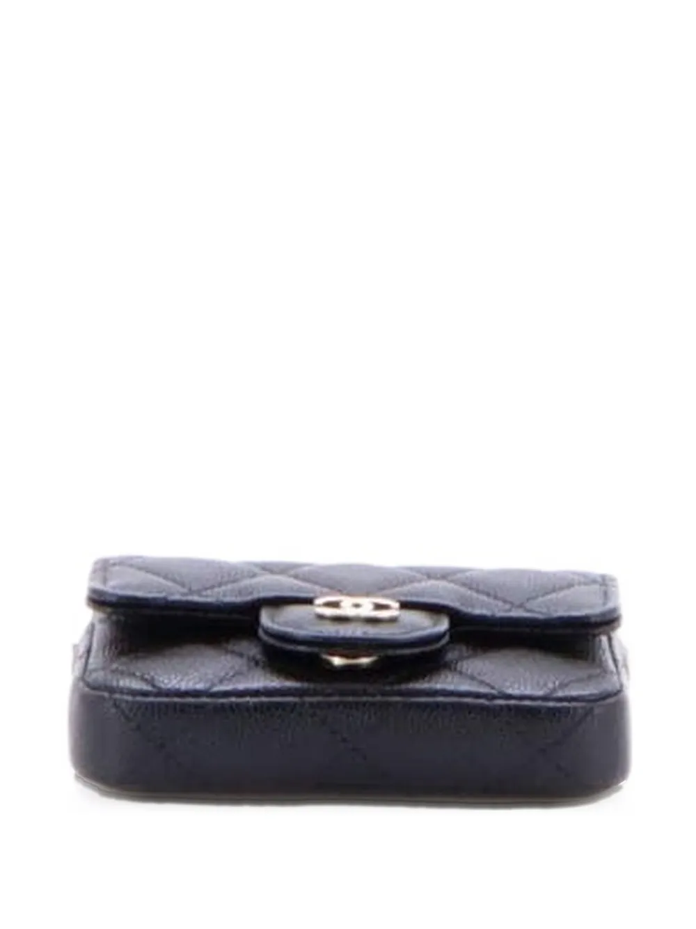 Pre-owned Chanel Classic Flap Chain Quilted Caviar Mini Belt Bag In Black