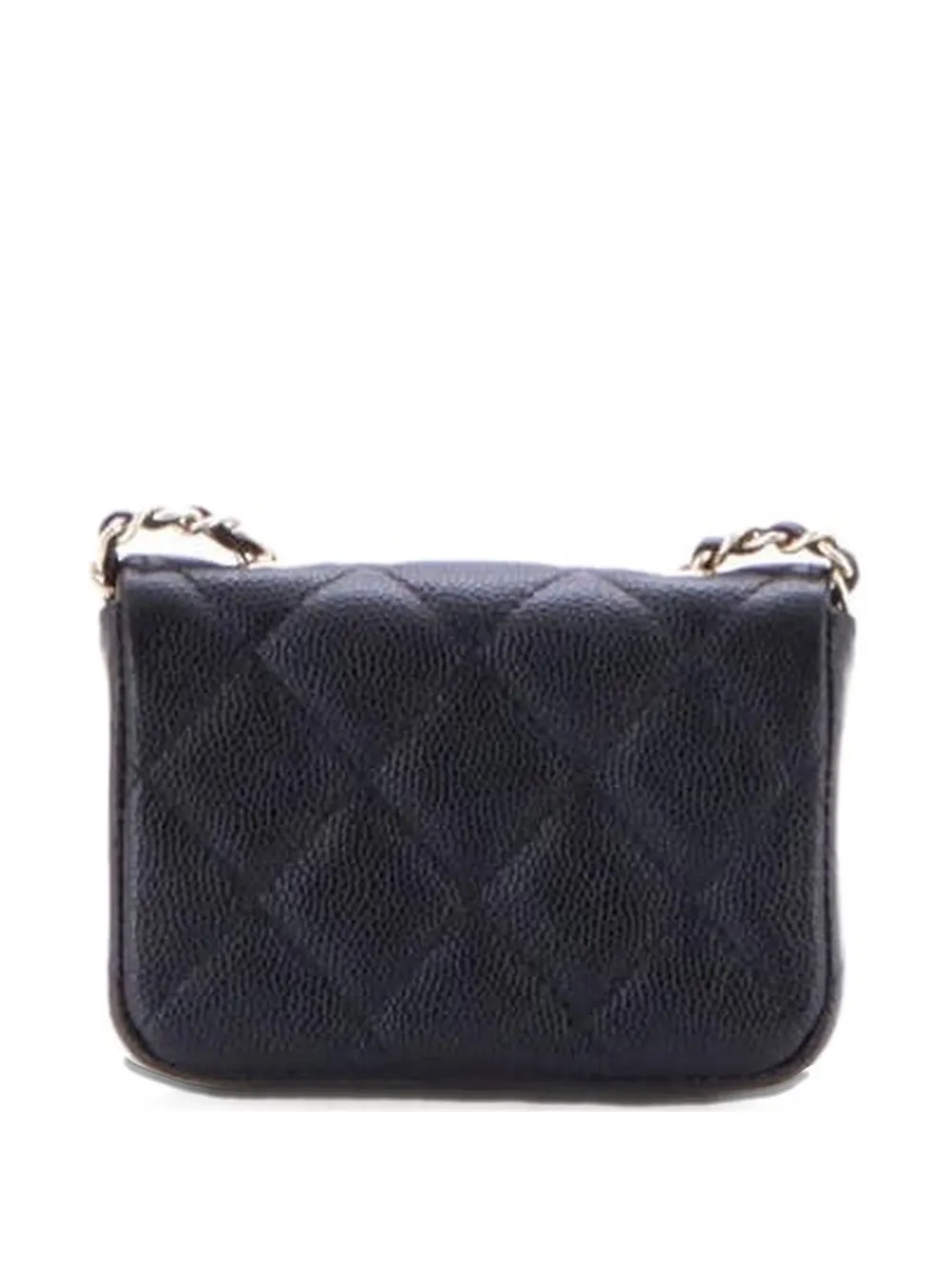 Pre-owned Chanel Classic Flap Chain Quilted Caviar Mini Belt Bag In Black