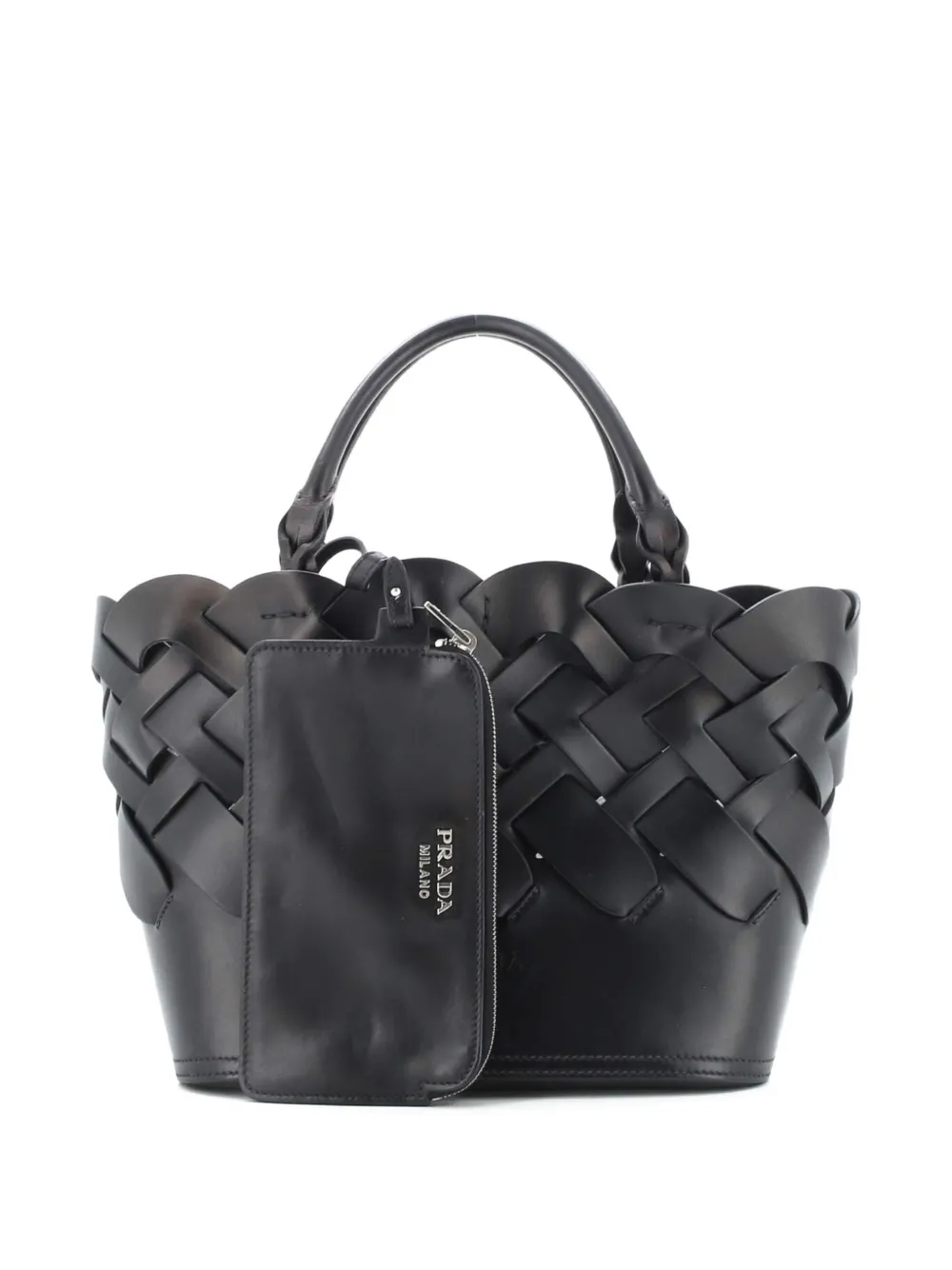 Pre-owned Prada Tress Leather Small Tote Bag In Black