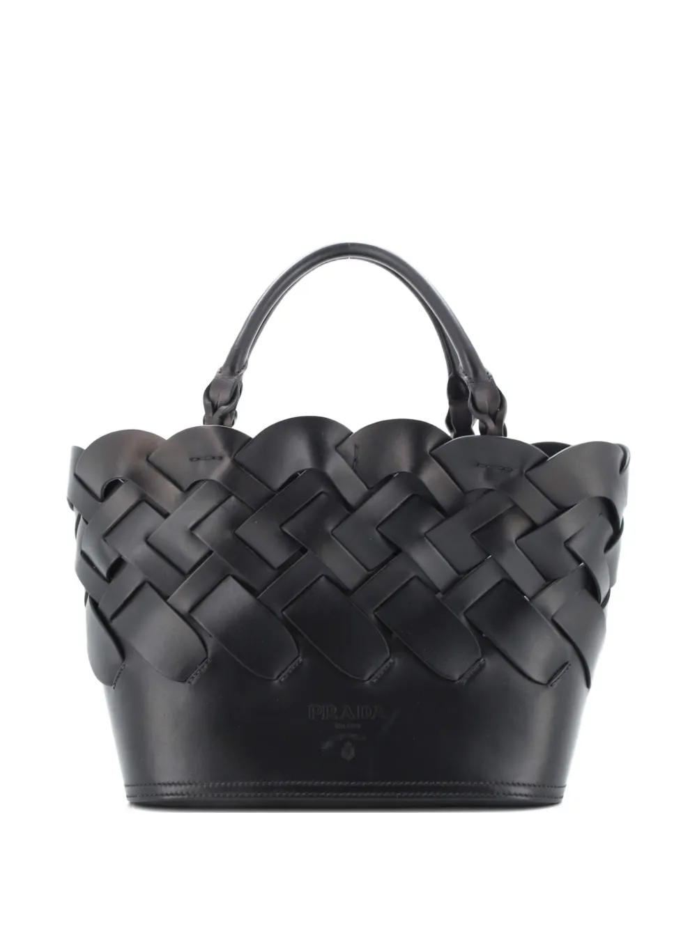 Pre-owned Prada Tress Leather Small Tote Bag In Black