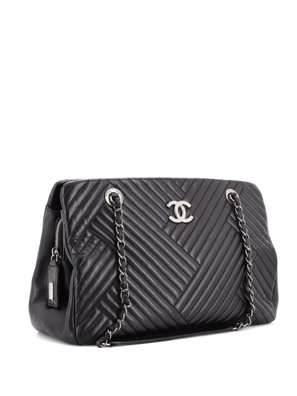 CHANEL Pre-Owned CC Crossing Tote Chevron Lambskin Large satchel - Nero