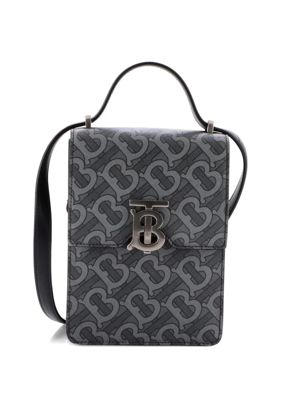 Pre-owned Burberry Tb Robin Pouch Monogram E-canvas Mini Crossbody Bag In Black