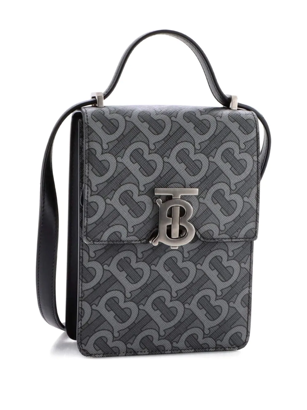 Pre-owned Burberry Tb Robin Pouch Monogram E-canvas Mini Crossbody Bag In Black