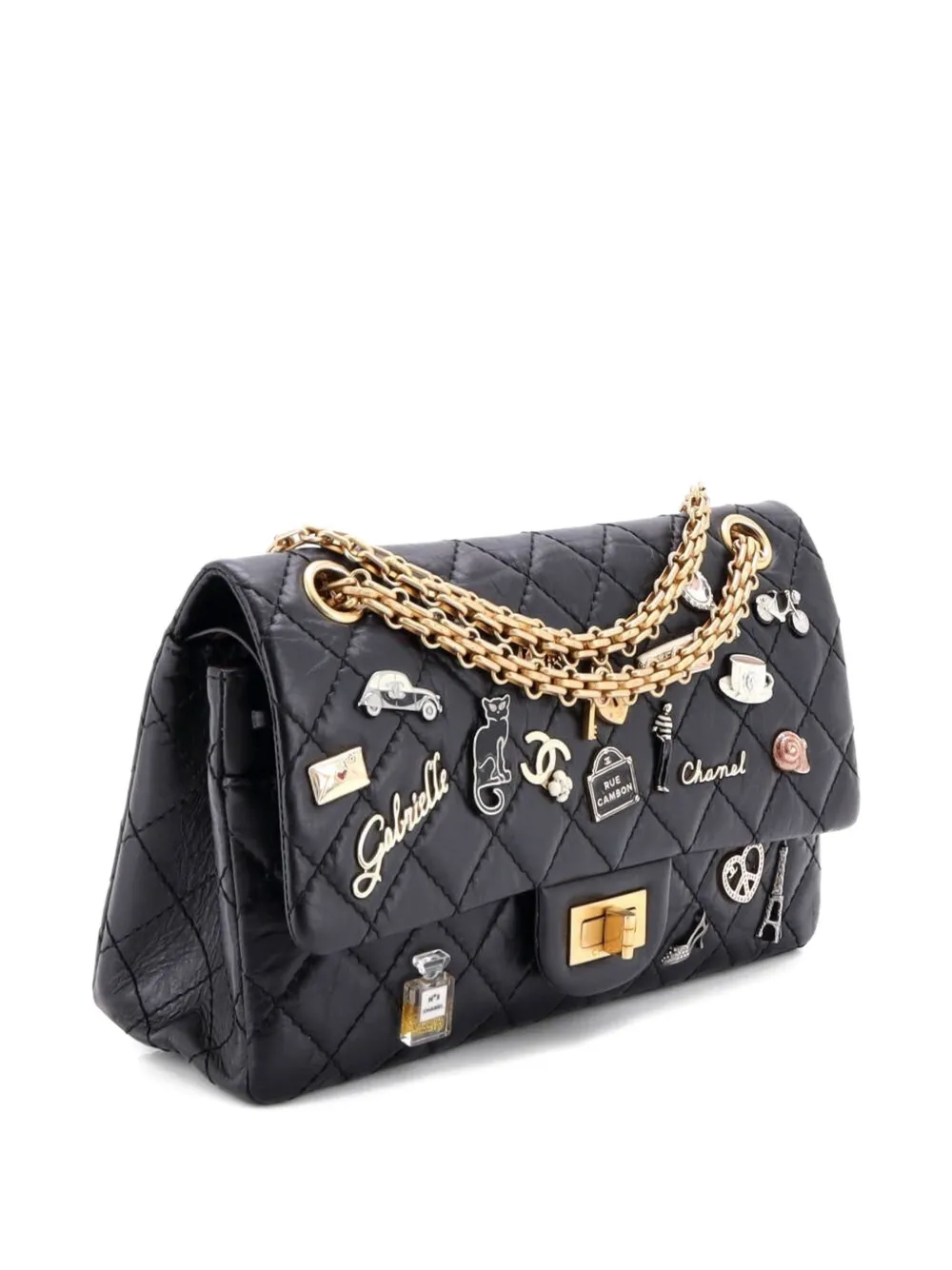 CHANEL Pre-owned Lucky Charms Reissue 2.55 Flap Bag Quilted Aged Calfskin 225 Shoulder Bag In Black