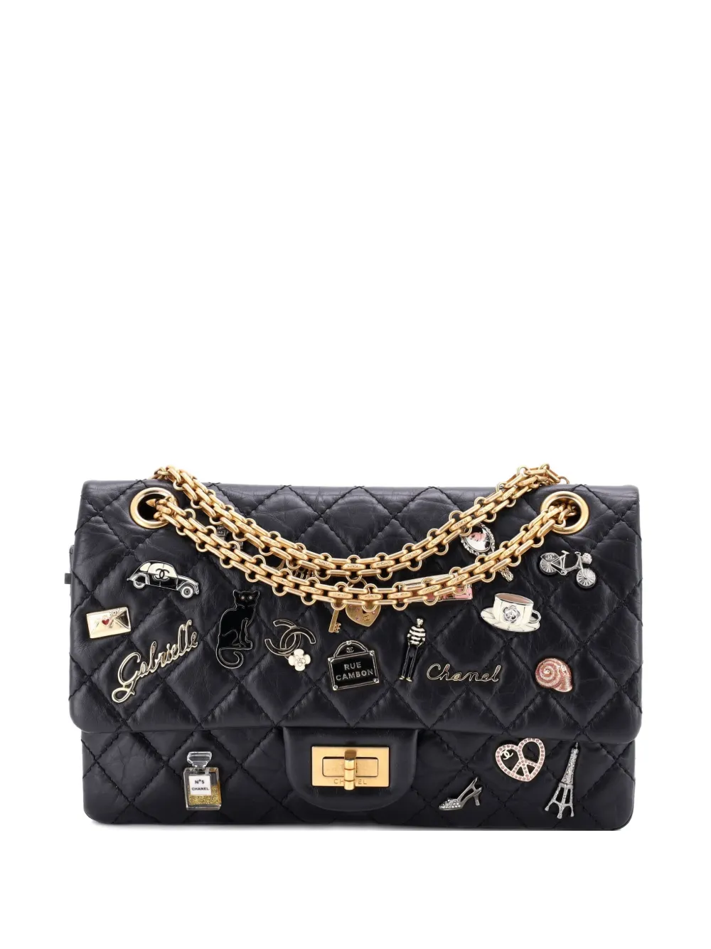 Click to view more detailed imagery on our partner's website Pre-owned Chanel Lucky Charms Reissue 2.55 Flap Bag Quilted Aged Calfskin 225 Shoulder Bag In Black
