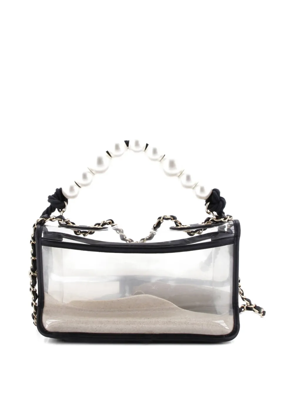Pre-owned Chanel Sand By The Sea Pearl Flap Bag Pvc With Lambskin Medium Shoulder Bag In Black