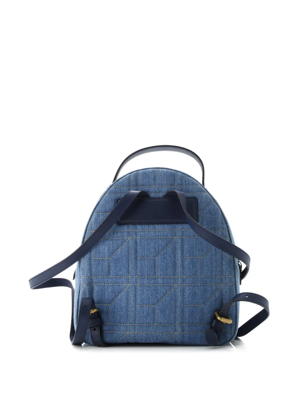 Pre-owned Gucci Pearly Gg Marmont Embellished Matelasse Denim Small Backpack In Blue