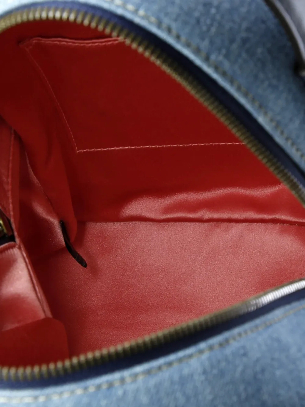 Pre-owned Gucci Pearly Gg Marmont Embellished Matelasse Denim Small Backpack In Blue