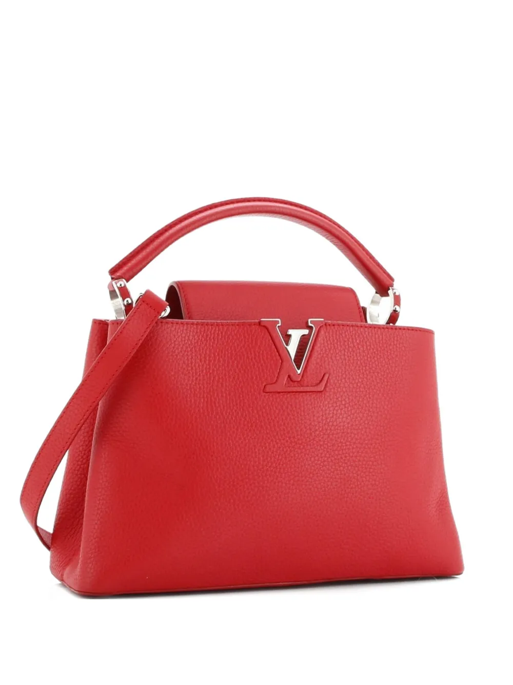 Pre-owned Louis Vuitton Capucines Bag Leather Pm Satchel In Red