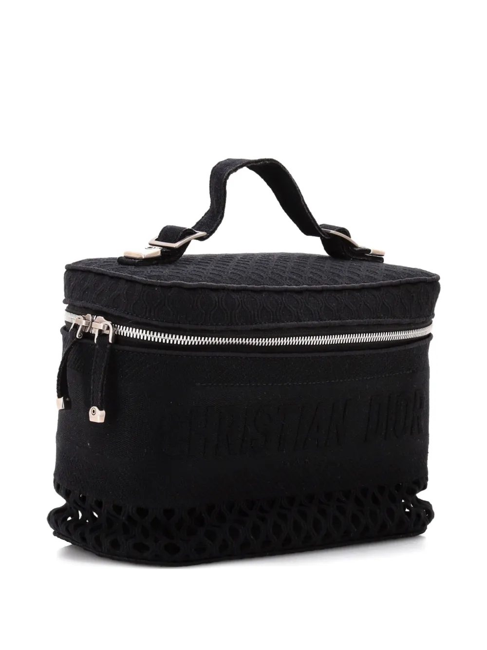Pre-owned Dior Travel Vanity Case Embroidered Canvas With Mesh Pouch In Black
