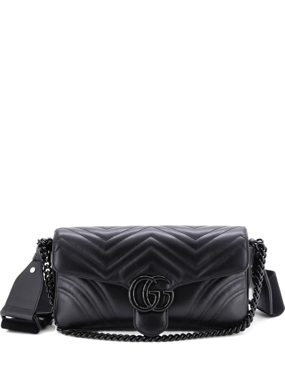 Gucci Pre-Owned GG Marmont Monochrome Flap Bag Matelasse Leather Medium crossbody bag - Nero