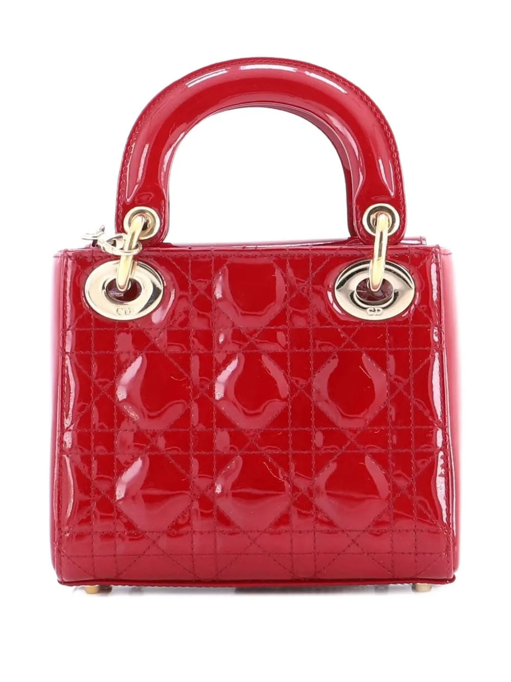 Pre-owned Dior Lady Chain Bag Cannage Quilt Patent Mini Satchel In Red