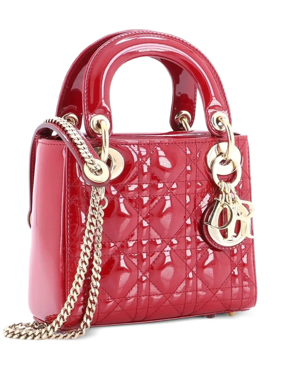 Christian Dior Pre-Owned Lady Dior Chain Bag Cannage Quilt Patent Mini satchel - Rosso