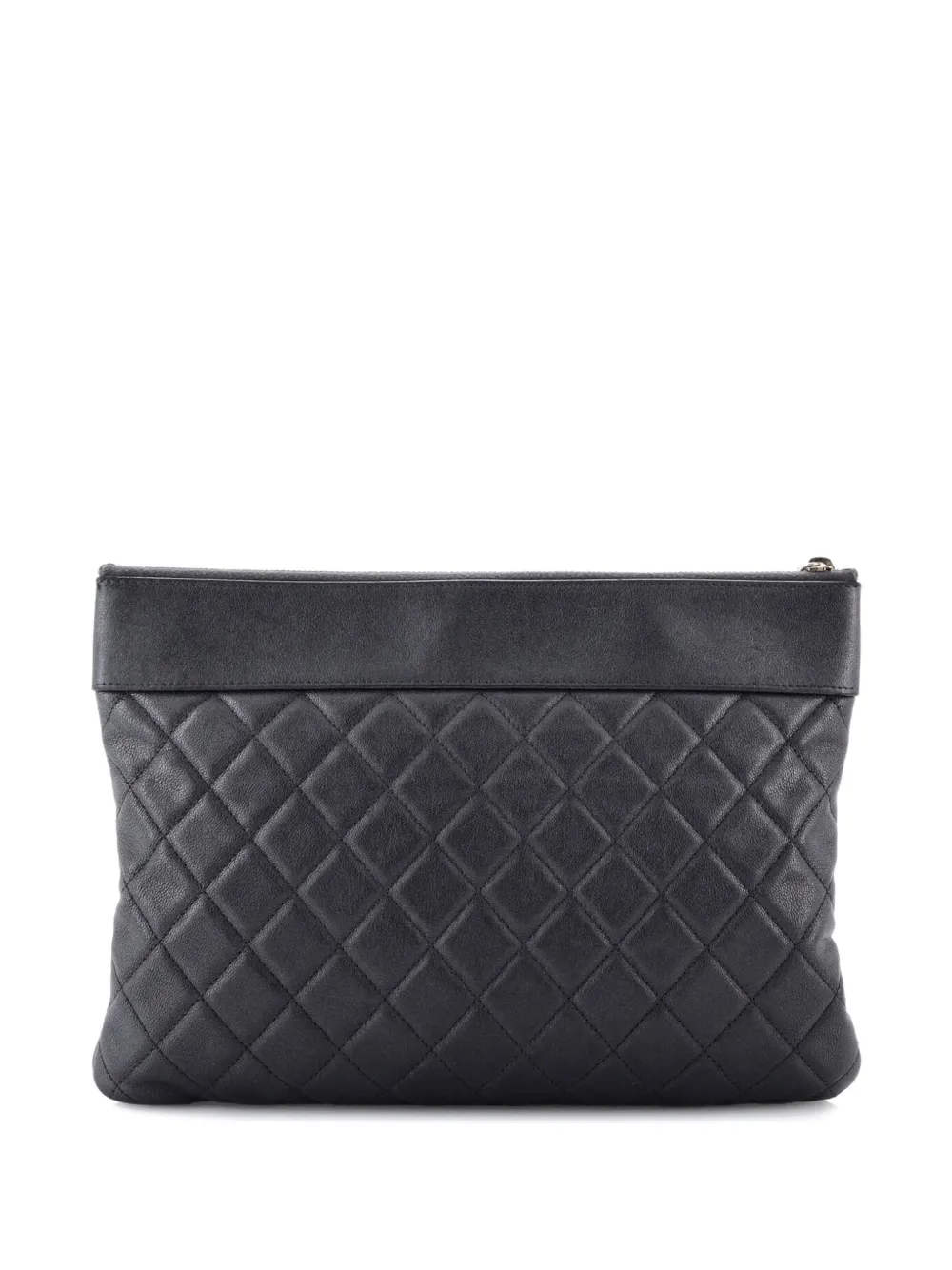 CHANEL Pre-owned Mademoiselle O Case Quilted Sheepskin Medium Clutch Bag In Gray
